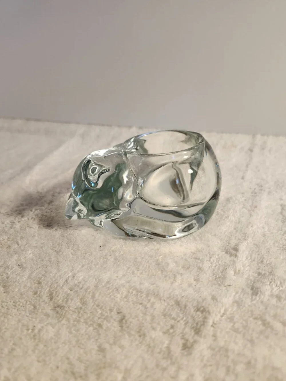 VINTAGE INDIANA GLASS CLEAR CRYSTAL SLEEPING CAT VOTIVE TEA LIGHT CANDLE HOLDERS